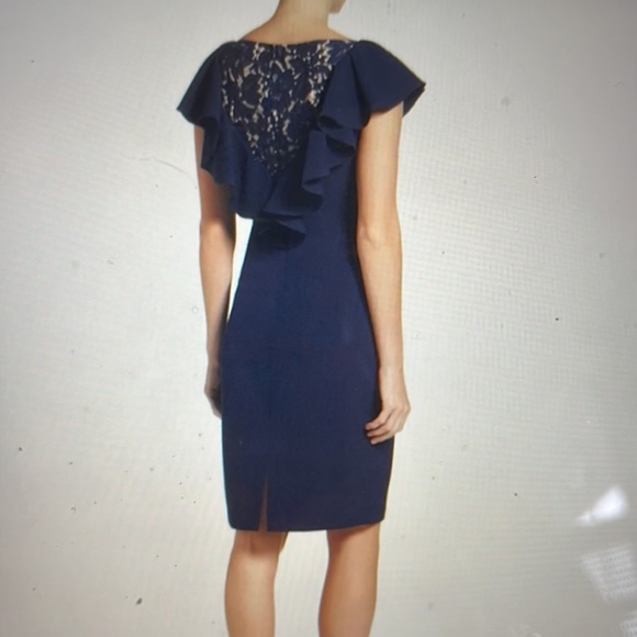 EUC-Eliza J dress Ruffle Sheath Dress. Cascading ruffles and lace back - Picture 2 of 10